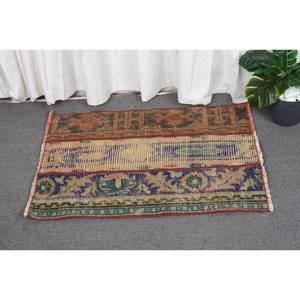 Tapis en Laine Marron Beige Vintage 1.9x 2.8ft Classique Turc Fait à la Main Patchwork Design Latex Support pour Chevet Rectangle Couloir - Product Image 1