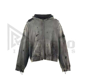 Manches longues personnalisé lavage à l'acide en détresse coton polaire fermeture éclair sweat à capuche blanc hiver surdimensionné Fit vestes pour hommes pull à capuche - Product Image 2