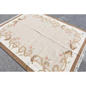 Tapis turc vintage 5,8x7,4 pi (176x225 cm), Kilim blanc et marron, tapis persan - Product Image 4