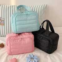 Sac de toilette matelassé imperméable léger pour voyage, sac de rangement pour cosmétiques à double ouverture avec séparation sec/humide