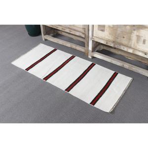 Petit tapis turc 1,8x4,4 pieds, tapis en laine vintage blanc à motifs floraux - Product Image 4