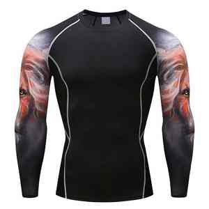 Chemises de sport pour hommes, manches longues, compression, séchage rapide, imprimées, personnalisables, antibactériennes, respirantes, écologiques - Product Image 1