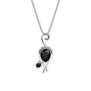 Jeulia <b>Black</b> Two-Stone <b>Cat</b> Pendant Necklace Sterling Silver with Rhodium Plating - Product Image 1