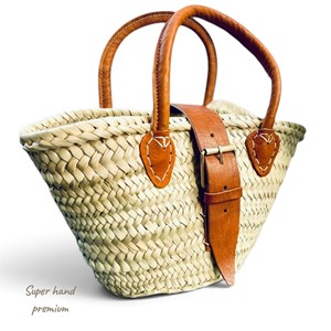 Sac à main bohème en paille tressé à la main pour filles, petit format, avec poignées en cuir, fermeture à boucle, doublure en coton et bandoulière, forme tonneau - Product Image 1