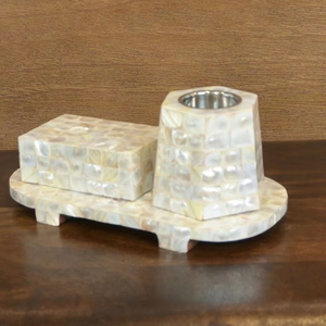 Juego de quemador de concha de mar natural Bakhoor, soporte de incienso Mubkhar con incrustaciones de Capiz para calentadores de velas de decoración de Ramadán y Eid - Product Image 1