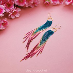 ต่างหูลูกปัดโบฮีเมียนดีไซน์สีเทอร์ควอยซ์ขอบลูกปัดแก้วงานฝีมือของขวัญเครื่องประดับ - Product Image 6