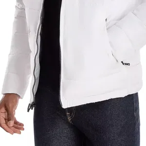 Chaqueta Acolchada Blanca con Capucha para Hombre, Relleno Grueso de Poliéster, Cierre de Cremallera Resistente al Viento, Estilo Casual de Invierno, Corte Regular - Product Image 5