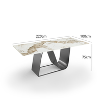 Table à manger rectangulaire stable pour 6 personnes, 220 cm, plateau en marbre moderne, pieds en acier inoxydable, meubles de salle à manger