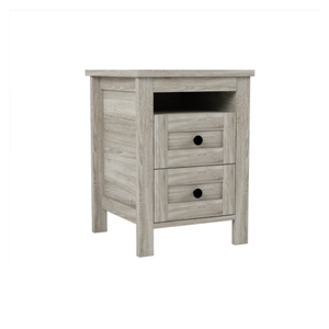 Mesita de noche de madera moderna de 2 cajones, líneas grises elegantes, bien proporcionadas para dormitorio, niños, escuela, sala de estar, baño, proveedor OEM - Product Image 2