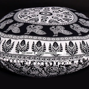 Funda de algodón para PUF, estampado de animales de Mandala, textil para el hogar, estampado de elefante, funda de cojín para suelo hecha a mano de 32 pulgadas por consignadores indios - Product Image 5