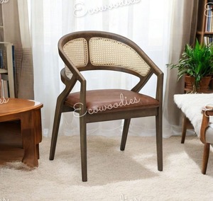 Chaise en bois de rotin et bambou antique, style nouveau, canne naturelle pour balcon, salon, jardin, parc ou villa, portable - Product Image 6