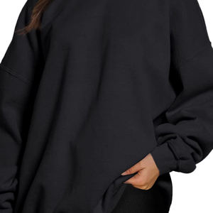 Sudaderas de algodón personalizadas para mujer Sudadera con capucha larga lisa con hombros caídos y cuello redondo Sudadera de lana para mujer - Product Image 6