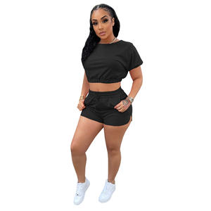Custom LOGO 2025 Summer Clothes 2 Two Piece Sets for <b>Women</b> <b>Short</b> Pants Crop Top Hollow <b>Women's</b> Biker <b>Shorts</b> and T-shirt Sets - Product Image 4