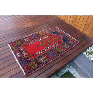 Turkish Rug, 2.6x3.9 ft Small Rug, <b>Red</b> Floral <b>Wool</b> Vintage Rug - Product Image 2