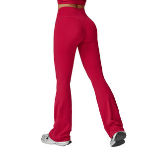 High Waist Elastic Outdoor Sports Wear Running Workout Flare Pants Loose Comfortable Yoga <b>Leggings</b> for Women - Product Image 2