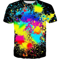 T-shirt personnalisé par sublimation, impression intégrale, peinture multicolore, graphique éclaboussures, tee-shirt unisexe en polyester, OEM ODM, haute qualité, mode