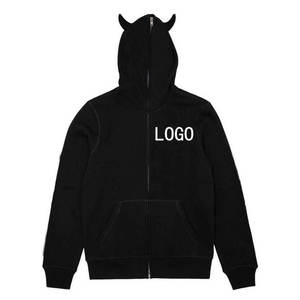 Veste à capuche brodée à fermeture éclair intégrale noire pour hommes 100% coton vestes à capuche zippée intégrale pour hommes - Product Image 2