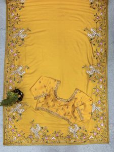 Hermoso Sari de diseñador en tela de seda Dola Premium con trabajo de hilo y secuencia - Product Image 4