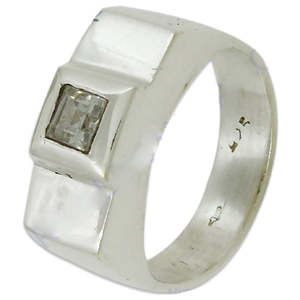 Bijoux fins pour hommes en argent 925 plaqué rhodium, pierre carrée, sertissage bezel, finition or blanc - Product Image 1