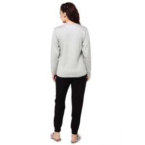 Ensemble de pyjama Evolove pour femme, manches longues, col rond, gris avec imprimé Evolove, combinaison de nuit en tricot doux - Product Image 1