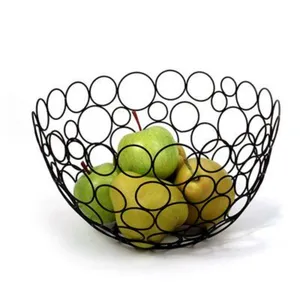Luxurious Style Wholesale Suppliers in India Elegant Design Round Black Custom Metal Wire Fruits Basket for Home Dining Table