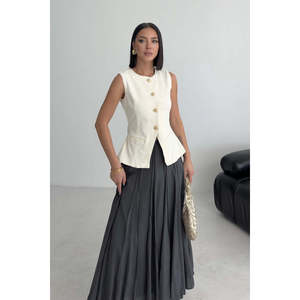 Gilet en jean boutonné ajusté à la taille 6086 - Naturel - Product Image 5