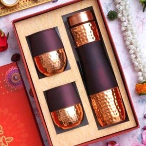 Ensemble de bouteilles en cuivre pur martelé - Ensemble de vaisselle ayurvédique - Product Image 1