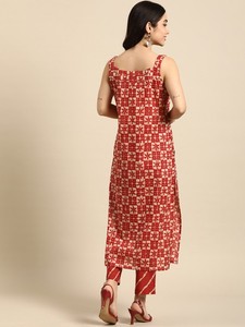 Mujeres motivos étnicos tradicional impreso Regular puro algodón sin mangas Kurta con pantalones indio pakistaní salwaar kameez traje - Product Image 4