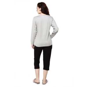 Ensemble Capri à manches longues pour femme Evolove, col rond gris avec imprimé Evolove, pyjama en tricot doux - Product Image 2