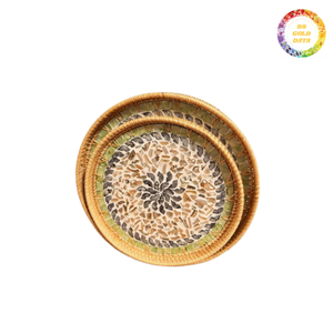 Plateau décoratif en nacre en rotin fait à la main pour table basse, plateau de service de luxe en incrustation de coquillages du Vietnam - Product Image 6