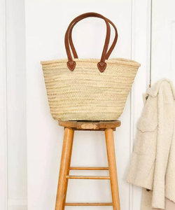 Panier de marché français de qualité supérieure avec panier à fruits en cuir, sac en paille - Product Image 3