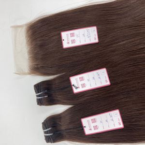Extensions de cheveux bruns humains naturels de 12 pouces avec fermeture en dentelle HD vietnamienne, style vague de corps profond et lâche, conception de cheveux raides - Product Image 6