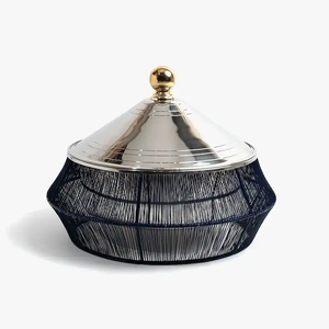 Casserole en métal décorative de forme ronde faite à la main en vente en gros de chauffe-plats fantaisie en acier inoxydable - Product Image 6