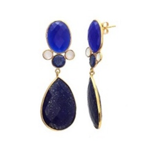 Pendientes redondos de Plata de Ley 925 y Calcedonia azul lapislázuli, piedra preciosa de Calcedonia lechosa, con forma de pera - Product Image 1