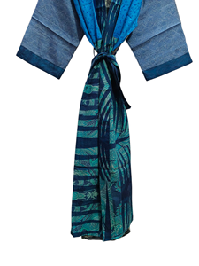 Pure soie Sari Kimono léger Vintage Sari Robe doux plage Robe de soirée indien à la main Kimono en soie - Product Image 3