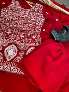 ชุดสلوارผ้าจอร์เจตต์งานปักมืออย่างประณีตสวยงาม ดีไซน์เนอร์แบรนด์ดัง พร้อมผ้าคลุมไหล่ งานปักด้ายเต็มตัว เหมาะสำหรับงานปาร์ตี้และงานพิธีการ - Product Image 6