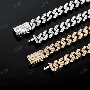 Round Cut VVS1 D Moissanite Sterling Silver Miami Cuban Link <b>Chain</b> Solid <b>Gold</b> <b>Plated</b> Fashion Hip Hop Iced Out Stylish <b>Men</b> <b>Chain</b> - Product Image 3