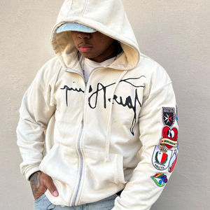 Sudadera con capucha para hombre, corte oversize, estilo streetwear, con cremallera completa, efecto desgastado por el sol, parches bordados en 3D, 100% algodón, cuello con capucha, para otoño - Product Image 6