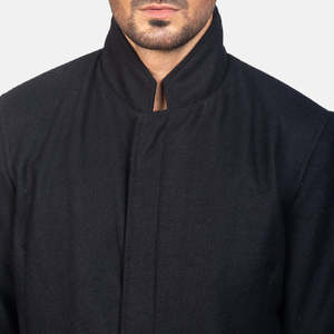 Winter Thomas Black Reversible <b>Smart</b> Casual Wool Zippered <b>Jacket</b>-XS Size Leather Embroidered Vintage/Streetwear Pattern - Product Image 6