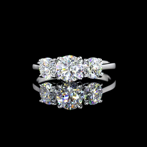 Bague de fiançailles en or blanc 14 carats, 1,40 ct, forme ronde, trois pierres, bijoux de mariée en diamant faits à la main, de luxe - Product Image 2