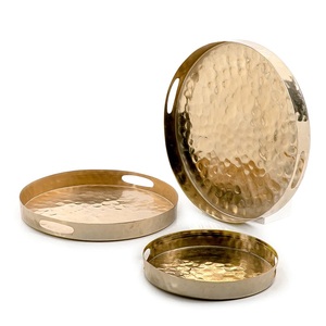 <b>Gold</b> Plated Modern Hammered Design Stainless Steel Commercial Grade Dishwasher Safe Portable Restaurant Home <b>Serving</b> <b>Tray</b> for - Product Image 1