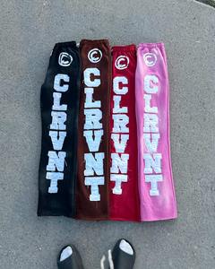 Pantalons de survêtement évasés baggy évasé avec appliques graphiques brodés pantalons de jogging évasés empilés pantalons évasés pour hommes avec lavage à l'acide - Product Image 4