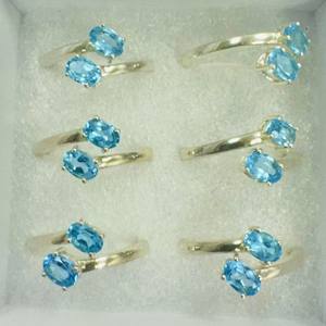 Bague ajustable en argent sterling 925 exquise, sertie de griffes, pour topaze bleue ovale poire, cadeau unique classique unisexe, mariage, fête - Product Image 1