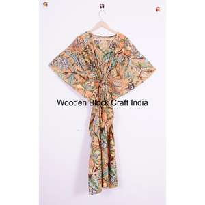 Caftán Largo de Algodón Hecho a Mano con Estampado Floral Indio para Mamás, Ropa de Playa, Ropa de Dormir, Vestido Maxi Informal - Product Image 1