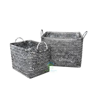 Natural Material Craft Woven Bamboo Storage Basket with Handles For Home Wall Hanging Storage Or Decoration House Handicraft