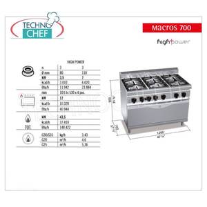 Cuisinière à gaz 6 brûleurs avec four à gaz, 43,5 kW - Product Image 3