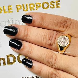 Anillo de sello de diamantes naturales de oro macizo de 14K. - Product Image 4