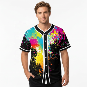 เสื้อเบสบอลแบบยูนิเซ็กซ์สั่งทำพิเศษ พิมพ์ลายเต็มตัว ดีไซน์ลายสาดสีสันสดใส ผ้าสแปนเด็กซ์/โพลีเอสเตอร์ตาข่าย แขนสั้น ติดกระดุมด้านหน้า ระบายอากาศได้ดี - Product Image 1