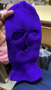 Masque cagoule tricoté violet, couleur unie, unisexe, fait main, bonnet d'hiver 56-58CM, style décontracté, pour adulte - Product Image 1