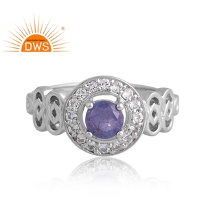 Nuevo diseño, Plata de Ley 925, tanzanita natural chapada en paladio y anillo de piedras preciosas de topacio blanco, proveedor de joyería personalizada - Product Image 3